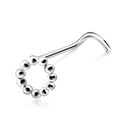 Balls Ring Shaped Silver Curved Nose Stud NSKB-49